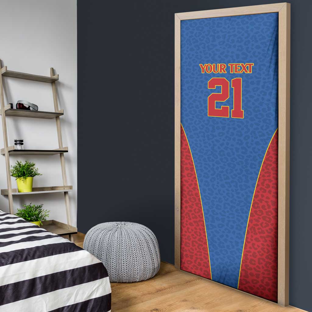 Africa DR Congo Football Custom Door Cover Blue Leopard Skin Pattern