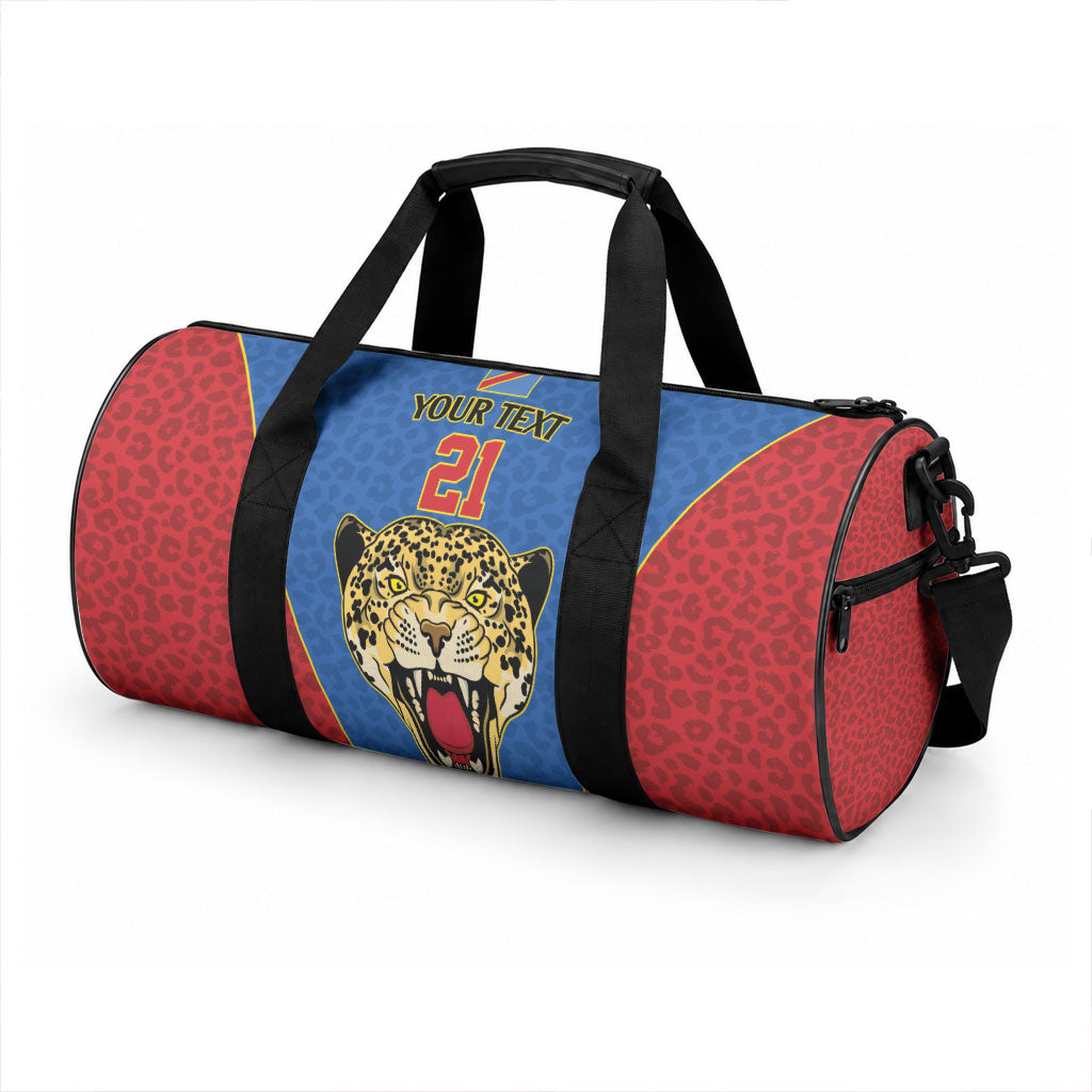 Africa DR Congo Football Custom Duffle Bag Blue Leopard Skin Pattern