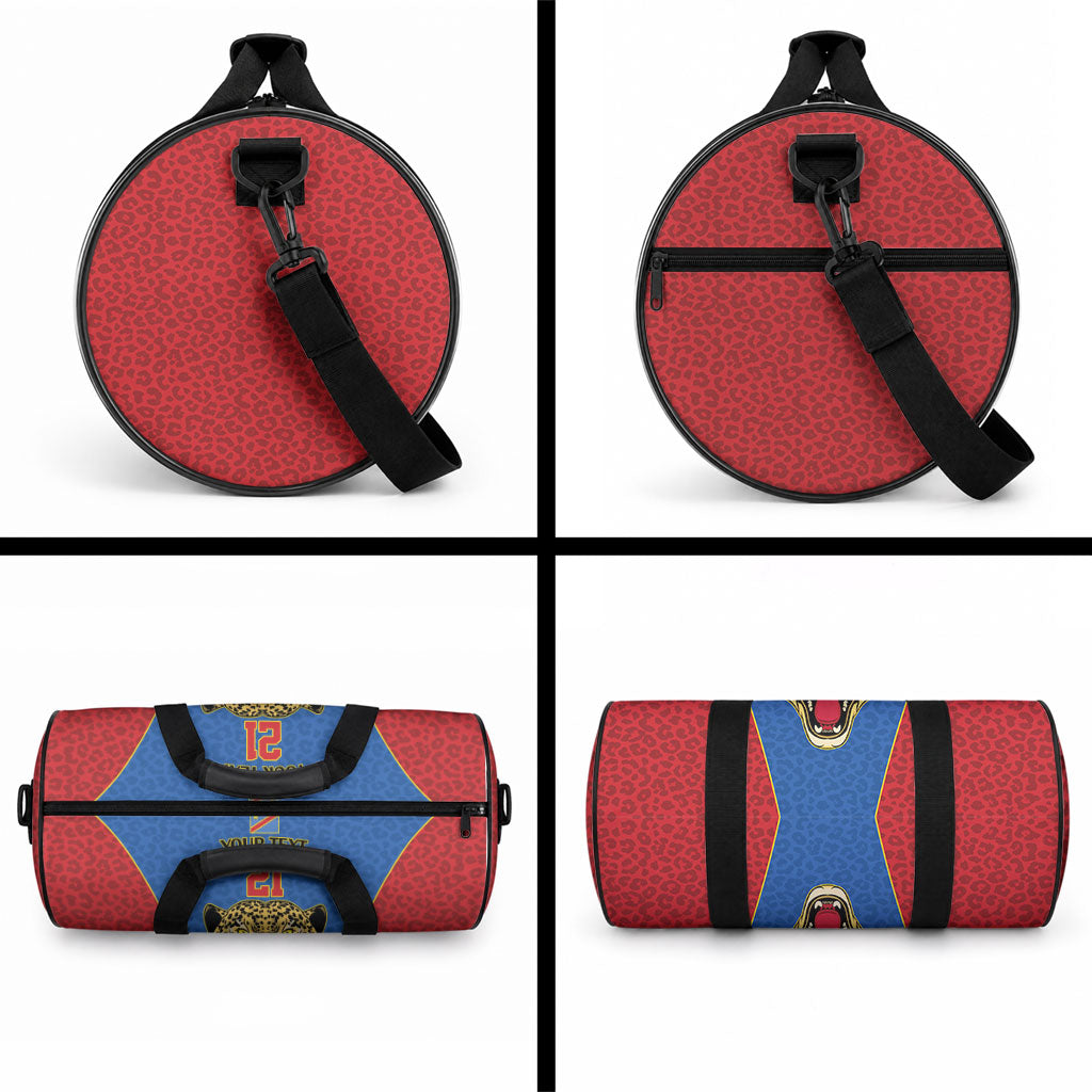 Africa DR Congo Football Custom Duffle Bag Blue Leopard Skin Pattern