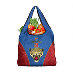 Africa DR Congo Football Custom Grocery Bag Blue Leopard Skin Pattern - African Pride