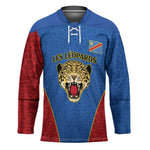 Africa DR Congo Football Custom Hockey Jersey Blue Leopard Skin Pattern