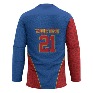 Africa DR Congo Football Custom Hockey Jersey Blue Leopard Skin Pattern