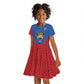 Africa DR Congo Football Custom Kid Short Sleeve Dress Blue Leopard Skin Pattern - African Pride