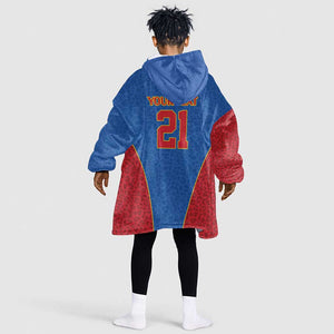 Africa DR Congo Football Custom Kid Wearable Blanket Hoodie Blue Leopard Skin Pattern - African Pride