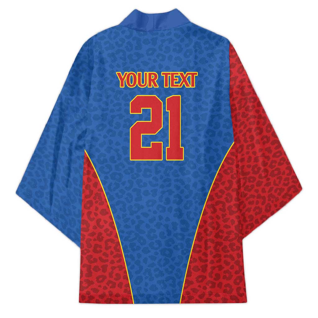 Africa DR Congo Football Custom Kimono Blue Leopard Skin Pattern