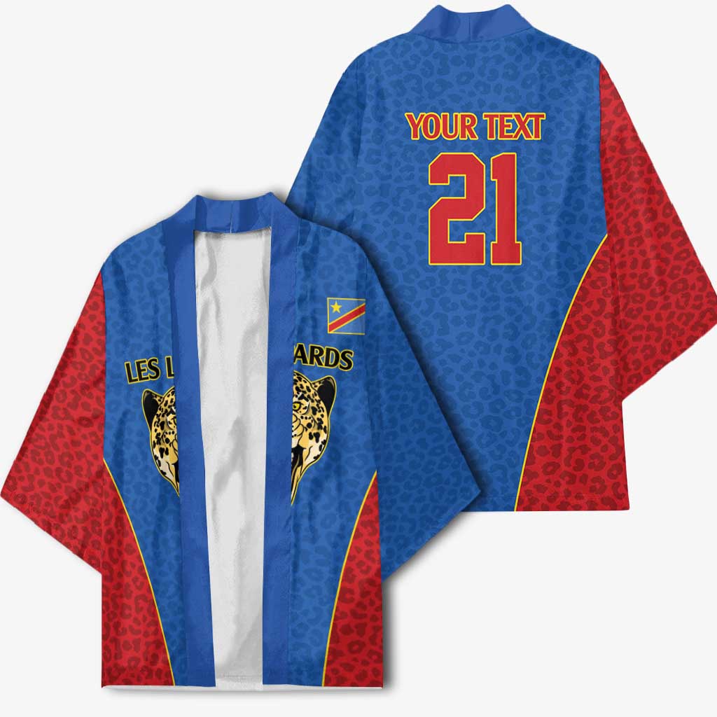 Africa DR Congo Football Custom Kimono Blue Leopard Skin Pattern
