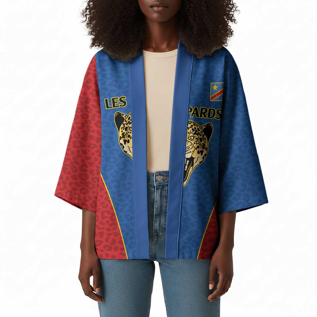 Africa DR Congo Football Custom Kimono Blue Leopard Skin Pattern