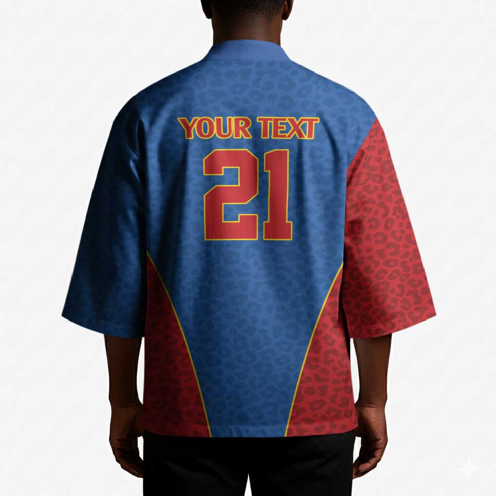 Africa DR Congo Football Custom Kimono Blue Leopard Skin Pattern