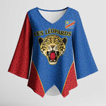 Africa DR Congo Football Custom Kimono Sleeve Blouse Blue Leopard Skin Pattern