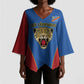 Africa DR Congo Football Custom Kimono Sleeve Blouse Blue Leopard Skin Pattern