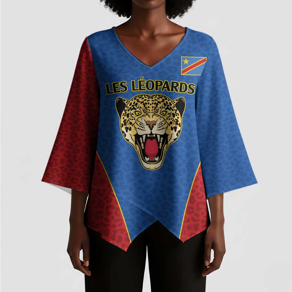 Africa DR Congo Football Custom Kimono Sleeve Blouse Blue Leopard Skin Pattern
