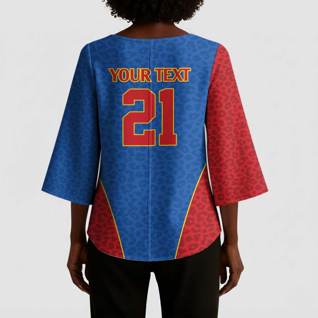 Africa DR Congo Football Custom Kimono Sleeve Blouse Blue Leopard Skin Pattern