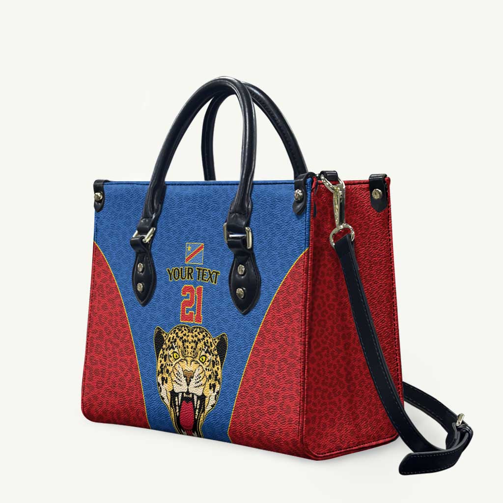 Africa DR Congo Football Custom Leather Bag Blue Leopard Skin Pattern