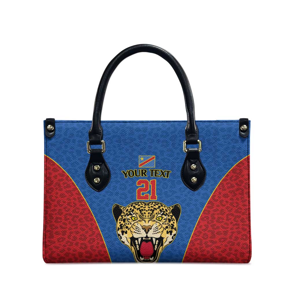 Africa DR Congo Football Custom Leather Bag Blue Leopard Skin Pattern