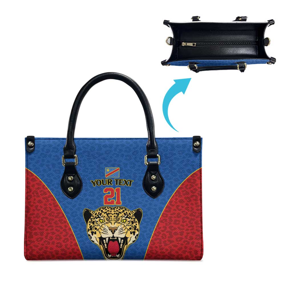 Africa DR Congo Football Custom Leather Bag Blue Leopard Skin Pattern