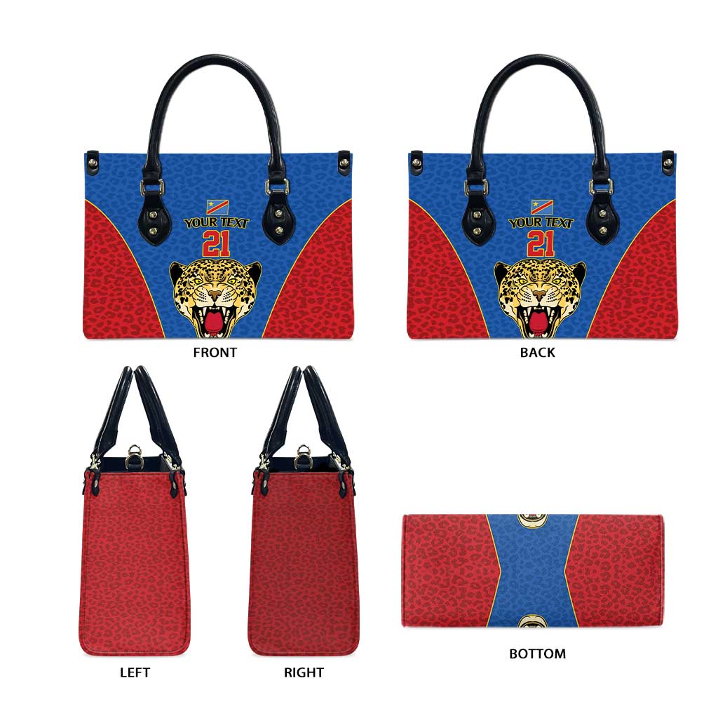 Africa DR Congo Football Custom Leather Bag Blue Leopard Skin Pattern
