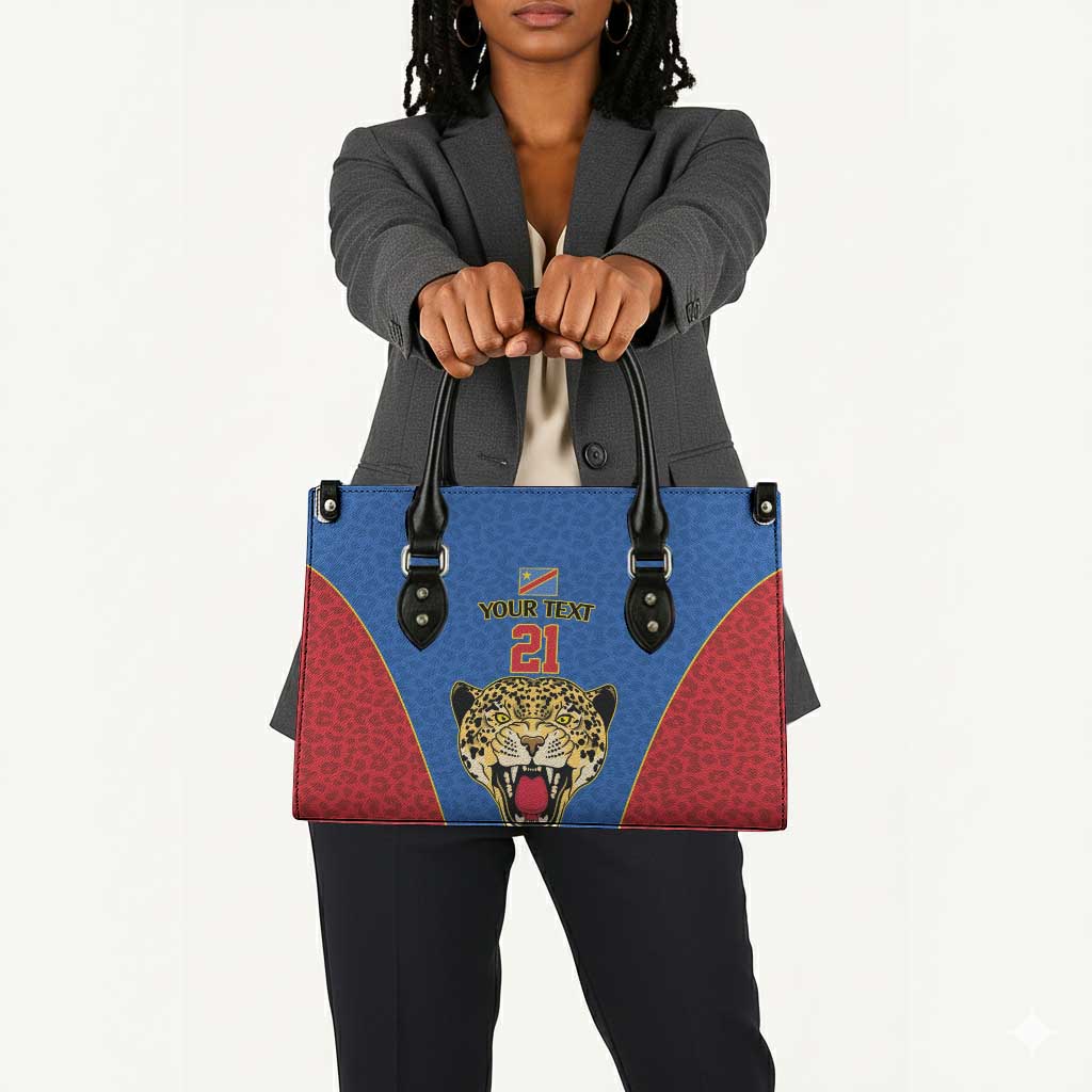 Africa DR Congo Football Custom Leather Bag Blue Leopard Skin Pattern