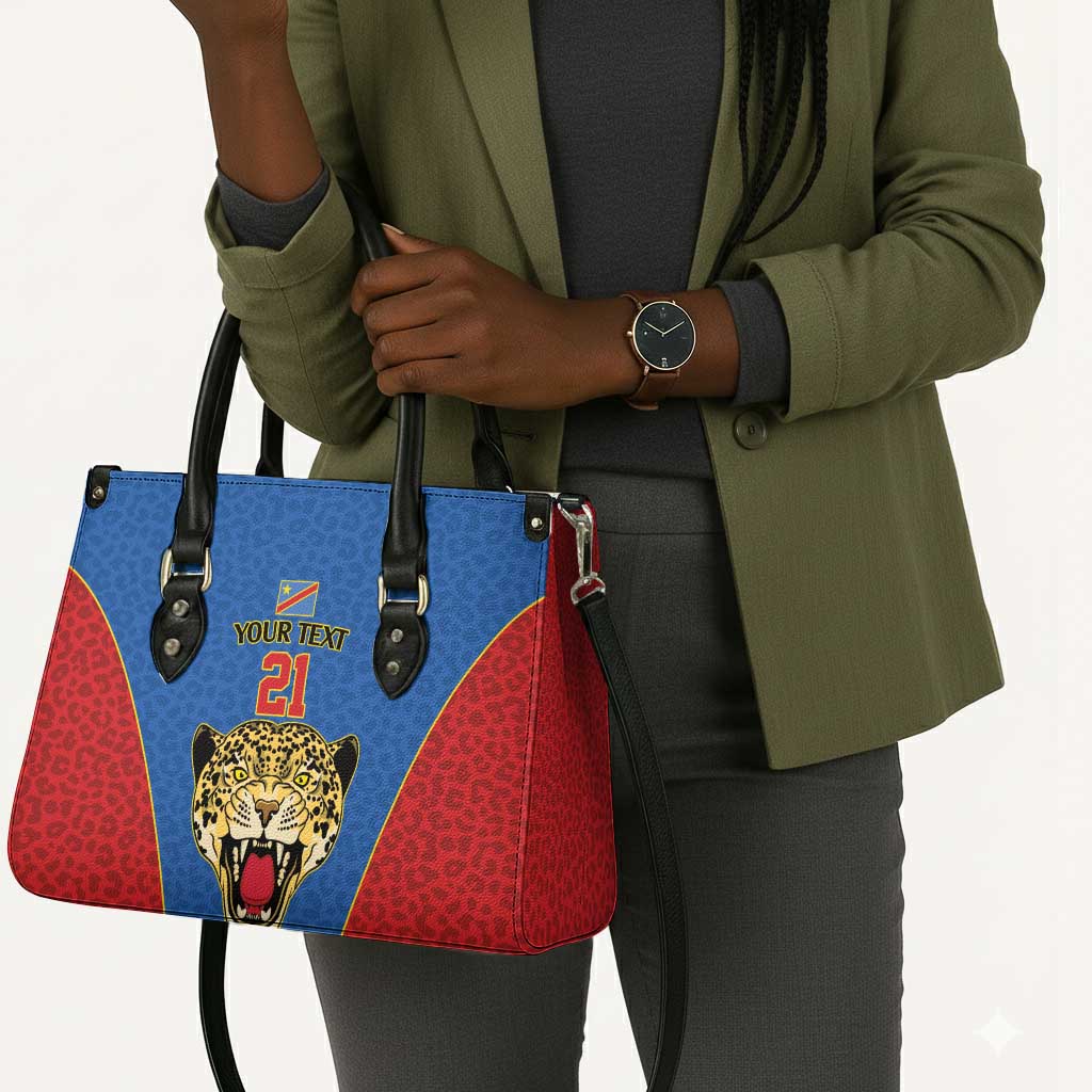 Africa DR Congo Football Custom Leather Bag Blue Leopard Skin Pattern