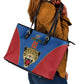 Africa DR Congo Football Custom Leather Tote Bag Blue Leopard Skin Pattern - African Pride