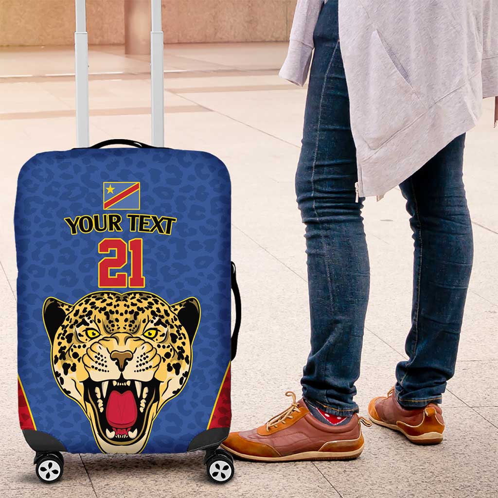 Africa DR Congo Football Custom Luggage Cover Blue Leopard Skin Pattern - African Pride
