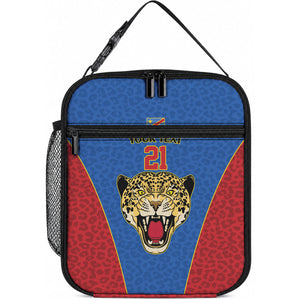 Africa DR Congo Football Custom Lunch Bag Blue Leopard Skin Pattern