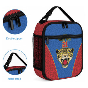 Africa DR Congo Football Custom Lunch Bag Blue Leopard Skin Pattern