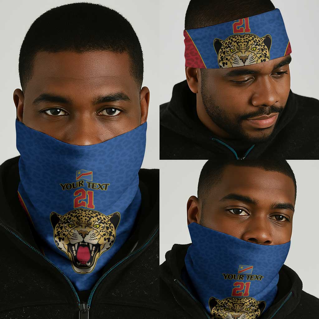 Africa DR Congo Football Custom Neck Gaiter Blue Leopard Skin Pattern LT9