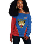 Africa DR Congo Football Custom Off Shoulder Sweater Blue Leopard Skin Pattern - African Pride