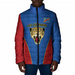 Africa DR Congo Football Custom Padded Jacket Blue Leopard Skin Pattern