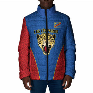 Africa DR Congo Football Custom Padded Jacket Blue Leopard Skin Pattern