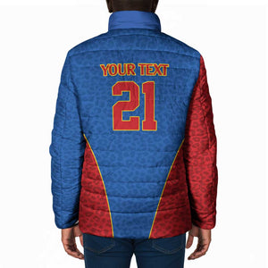 Africa DR Congo Football Custom Padded Jacket Blue Leopard Skin Pattern