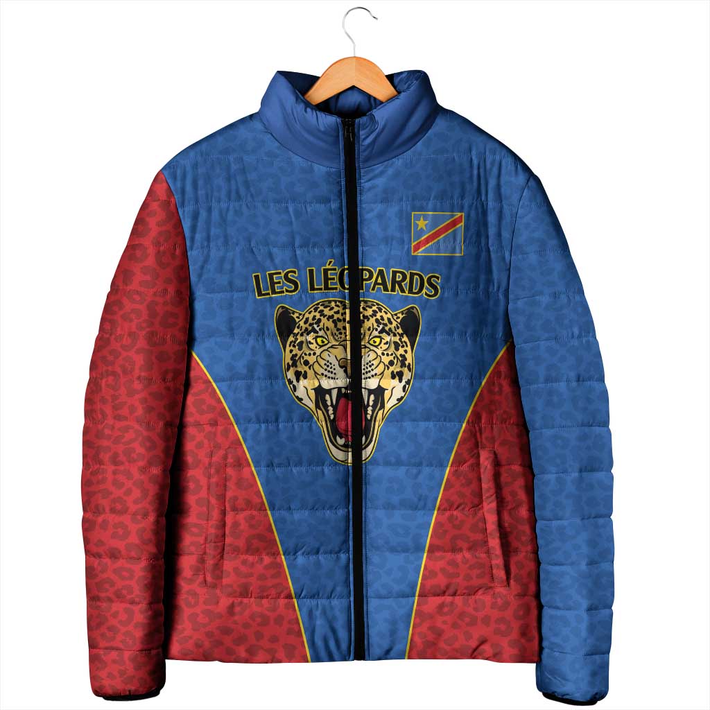 Africa DR Congo Football Custom Padded Jacket Blue Leopard Skin Pattern