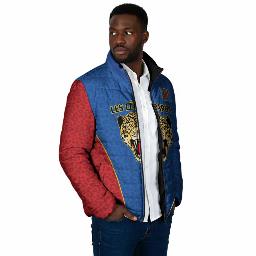 Africa DR Congo Football Custom Padded Jacket Blue Leopard Skin Pattern