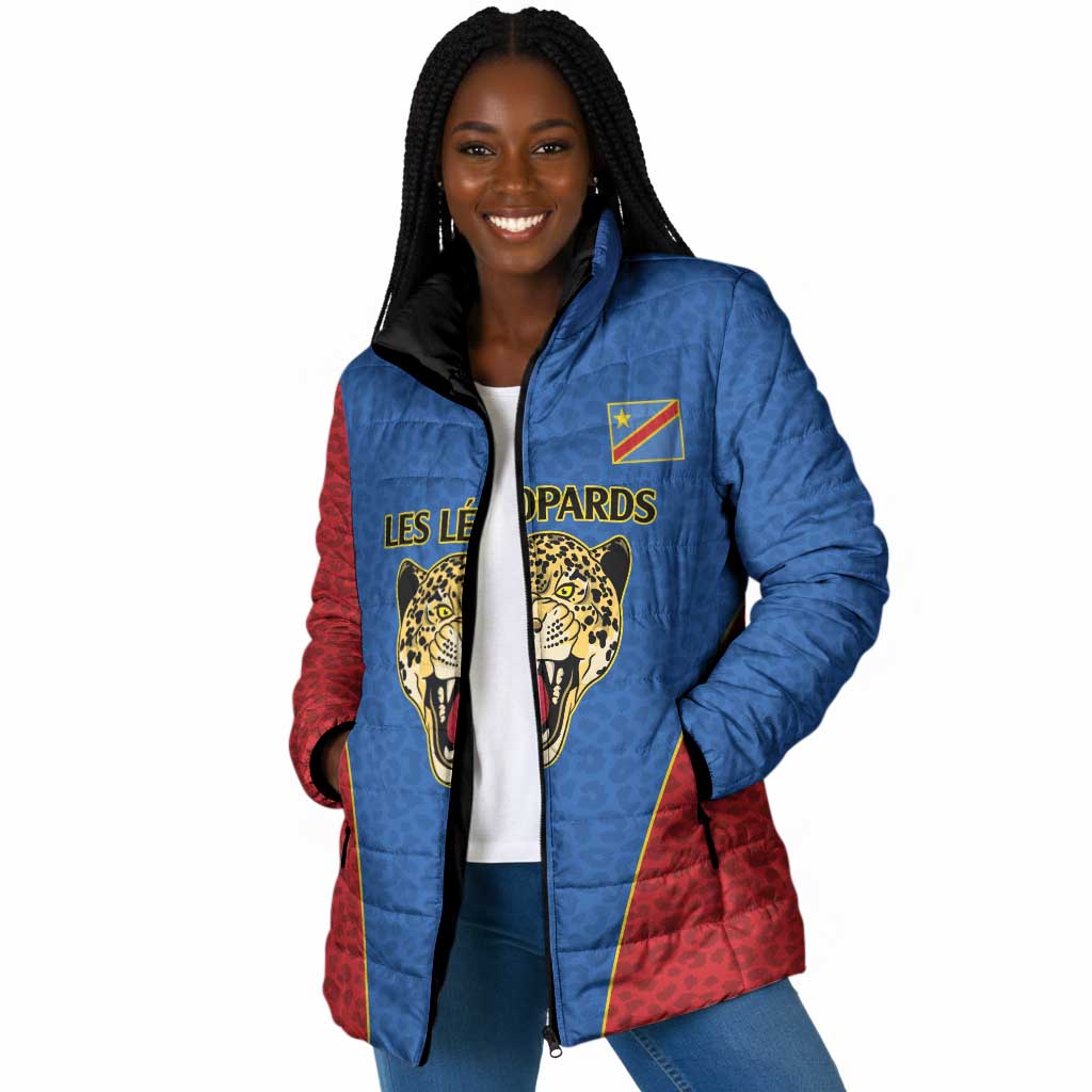Africa DR Congo Football Custom Padded Jacket Blue Leopard Skin Pattern