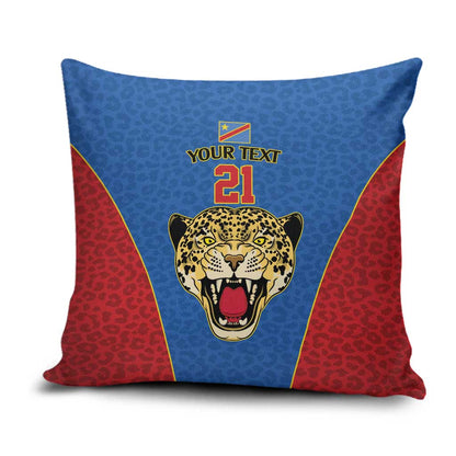 Africa DR Congo Football Custom Pillow Cover Blue Leopard Skin Pattern