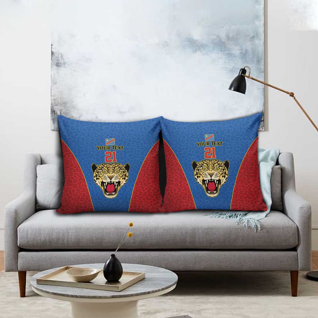 Africa DR Congo Football Custom Pillow Cover Blue Leopard Skin Pattern