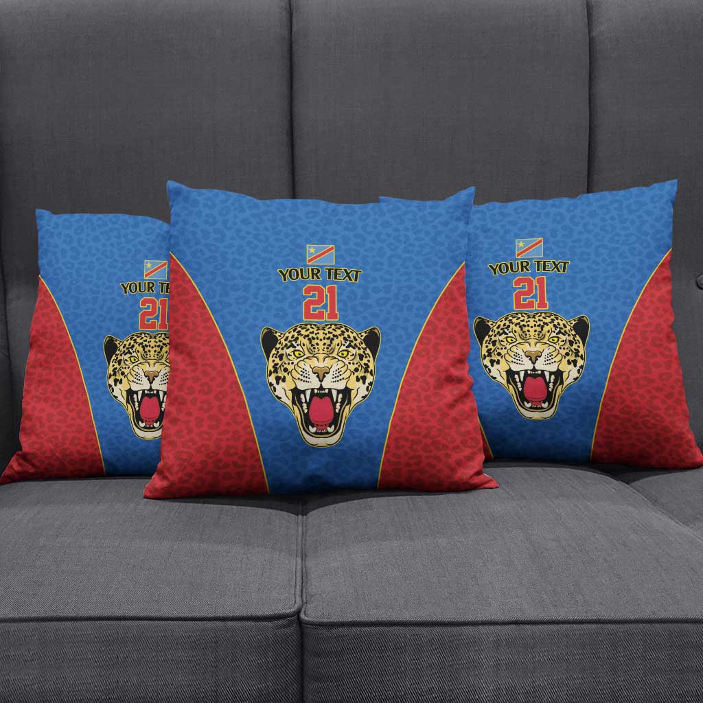 Africa DR Congo Football Custom Pillow Cover Blue Leopard Skin Pattern