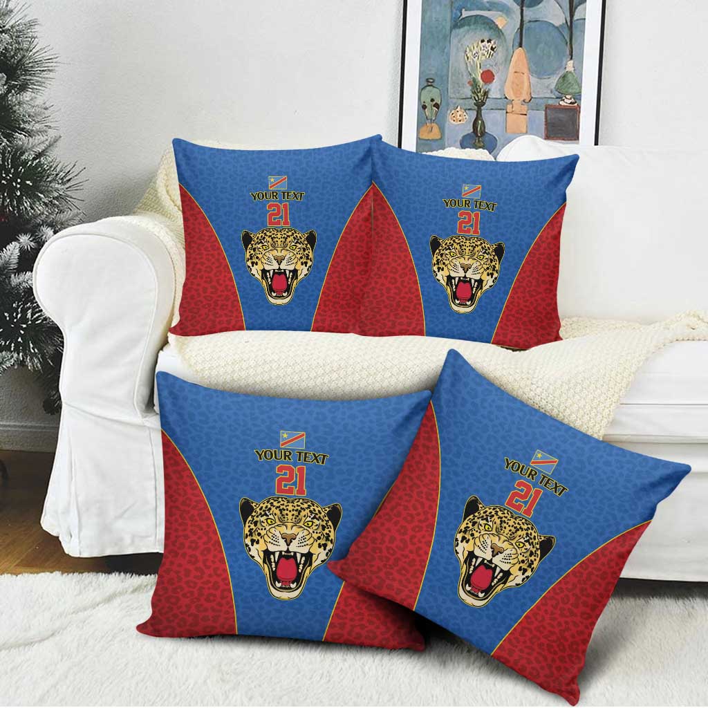 Africa DR Congo Football Custom Pillow Cover Blue Leopard Skin Pattern