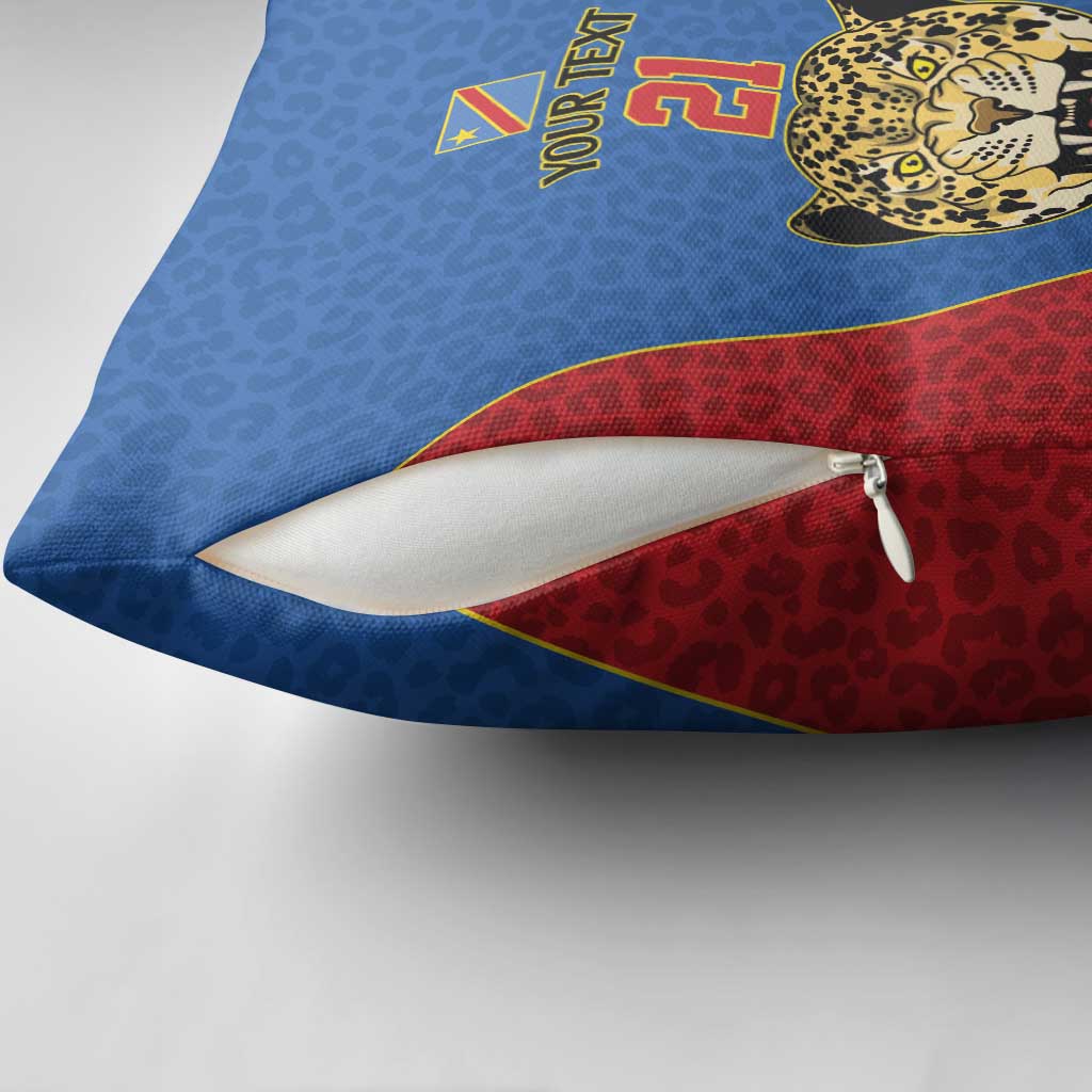 Africa DR Congo Football Custom Pillow Cover Blue Leopard Skin Pattern