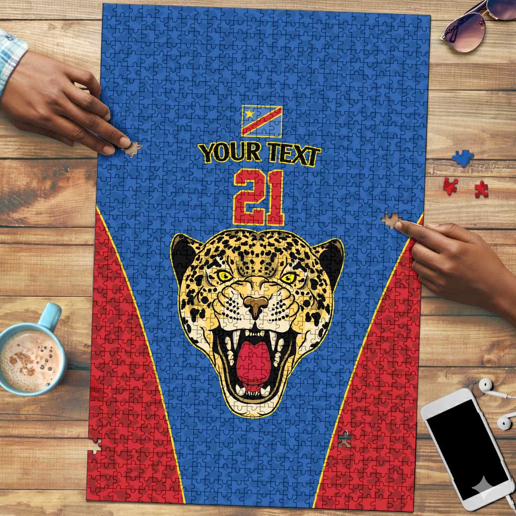 Africa DR Congo Football Custom Puzzle Blue Leopard Skin Pattern