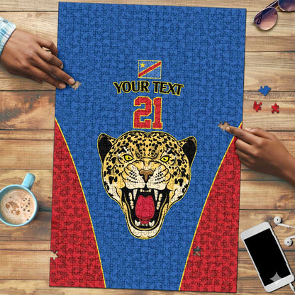 Africa DR Congo Football Custom Puzzle Blue Leopard Skin Pattern