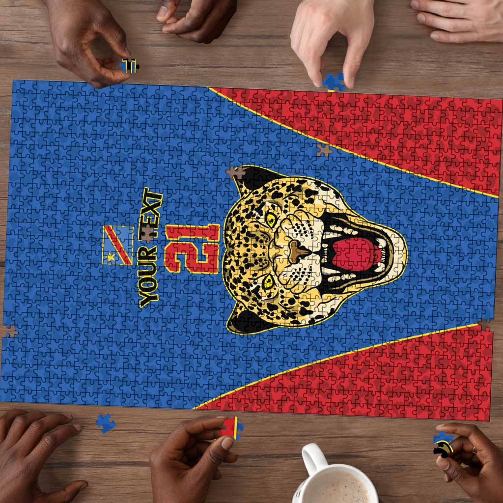 Africa DR Congo Football Custom Puzzle Blue Leopard Skin Pattern