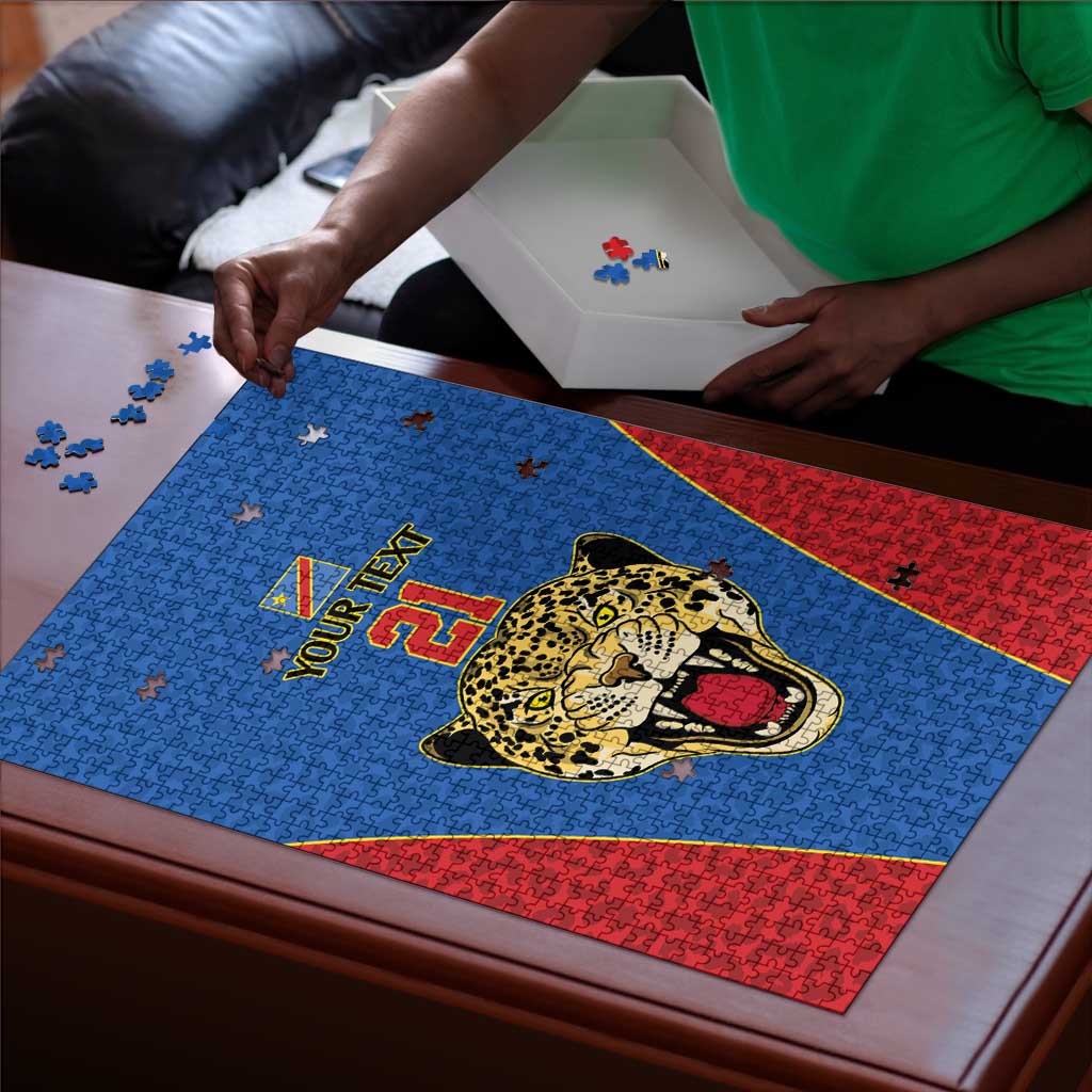 Africa DR Congo Football Custom Puzzle Blue Leopard Skin Pattern