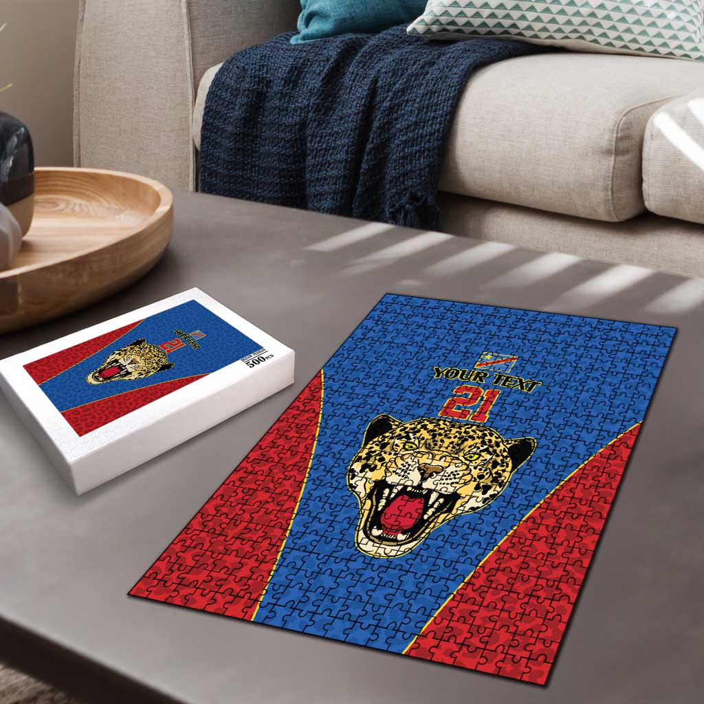 Africa DR Congo Football Custom Puzzle Blue Leopard Skin Pattern