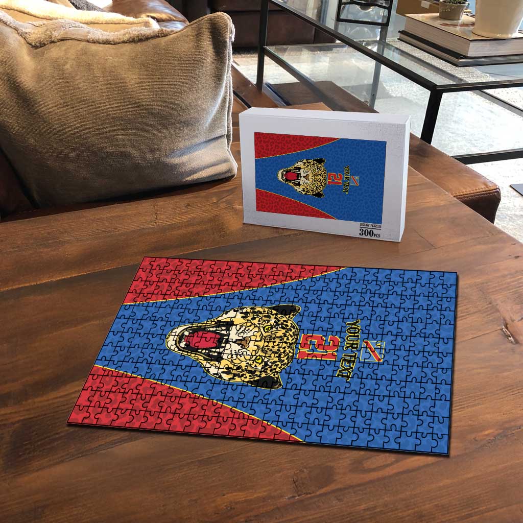Africa DR Congo Football Custom Puzzle Blue Leopard Skin Pattern