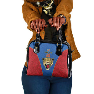 Africa DR Congo Football Custom Shoulder Handbag Blue Leopard Skin Pattern - African Pride