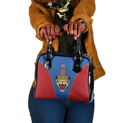 Africa DR Congo Football Custom Shoulder Handbag Blue Leopard Skin Pattern - African Pride