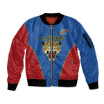 Africa DR Congo Football Custom Sleeve Zip Bomber Jacket Blue Leopard Skin Pattern - African Pride
