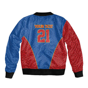 Africa DR Congo Football Custom Sleeve Zip Bomber Jacket Blue Leopard Skin Pattern - African Pride
