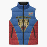 Africa DR Congo Football Custom Sleeveless Puffer Jacket Blue Leopard Skin Pattern